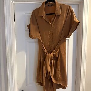 Elegant Satin Brown Dress